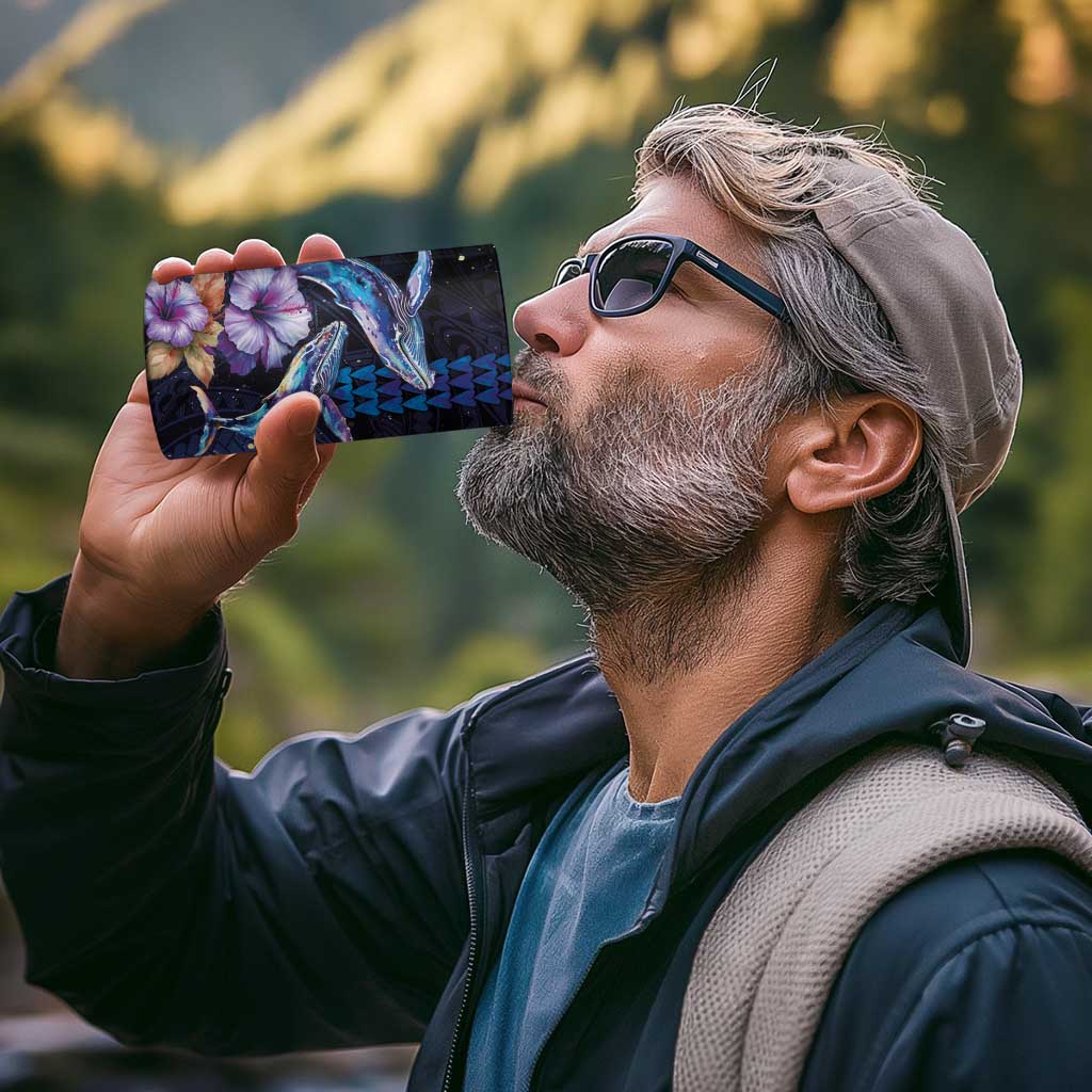 Hawaiian Whales Love Couple 4 in 1 Can Cooler Tumbler Hibiscus and Kakau Art Tattoo Night Sky Vibe