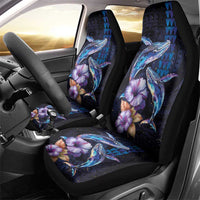 Hawaiian Whales Love Couple Car Seat Cover Hibiscus and Kakau Art Tattoo Night Sky Vibe