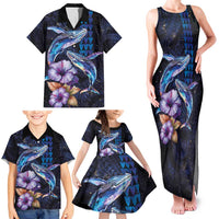 Hawaiian Whales Love Couple Family Matching Tank Maxi Dress and Hawaiian Shirt Hibiscus and Kakau Art Tattoo Night Sky Vibe
