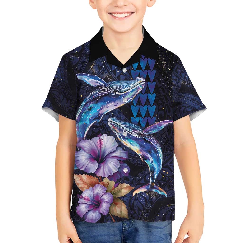 Hawaiian Whales Love Couple Hawaiian Shirt Hibiscus and Kakau Art Tattoo Night Sky Vibe