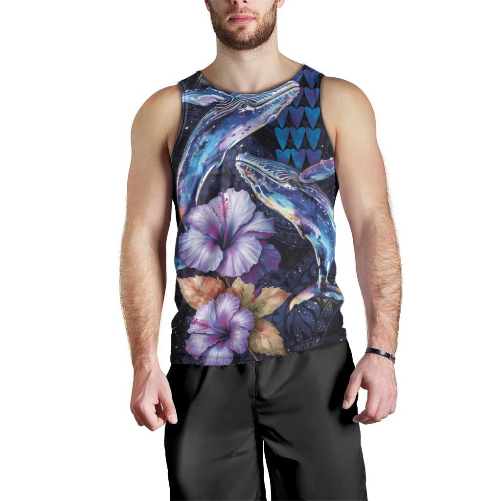 Hawaiian Whales Love Couple Men Tank Top Hibiscus and Kakau Art Tattoo Night Sky Vibe