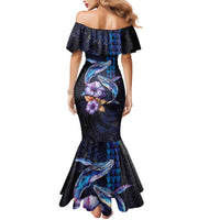 Hawaiian Whales Love Couple Mermaid Dress Hibiscus and Kakau Art Tattoo Night Sky Vibe