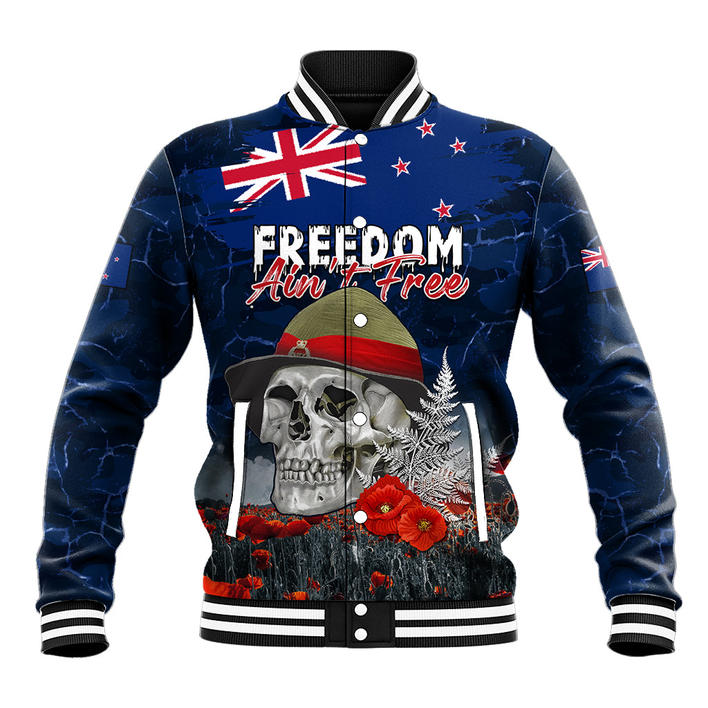 New Zealand ANZAC Day Baseball Jacket Freedom Ain't Free LT05 Unisex Blue - Polynesian Pride
