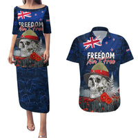 New Zealand ANZAC Day Couples Matching Puletasi and Hawaiian Shirt Freedom Ain't Free LT05 Blue - Polynesian Pride