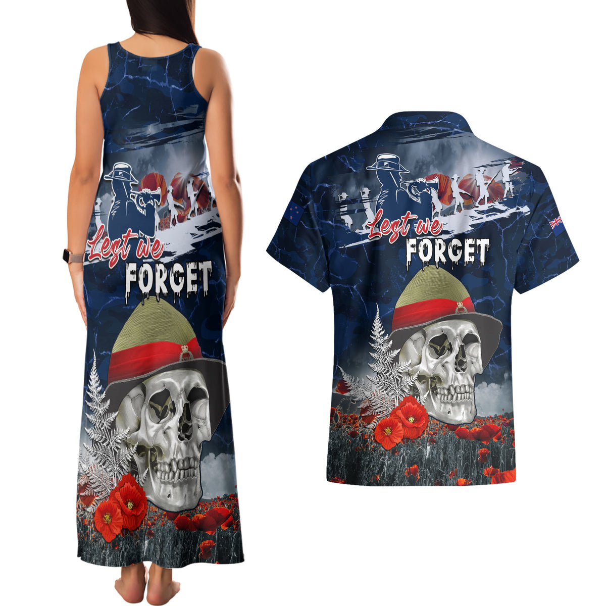 New Zealand ANZAC Day Couples Matching Tank Maxi Dress and Hawaiian Shirt Freedom Ain't Free LT05 - Polynesian Pride