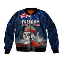 New Zealand ANZAC Day Sleeve Zip Bomber Jacket Freedom Ain't Free LT05 Unisex Blue - Polynesian Pride