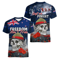 New Zealand ANZAC Day Women V Neck T Shirt Freedom Ain't Free LT05 - Polynesian Pride