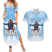 New Zealand Sky Diving Couples Matching Summer Maxi Dress and Hawaiian Shirt Lets Get High LT05 Blue - Polynesian Pride