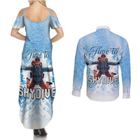 New Zealand Sky Diving Couples Matching Summer Maxi Dress and Long Sleeve Button Shirt Lets Get High