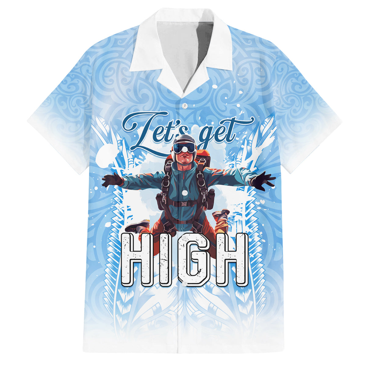 New Zealand Sky Diving Family Matching Puletasi and Hawaiian Shirt Lets Get High LT05 Dad's Shirt - Short Sleeve Blue - Polynesian Pride