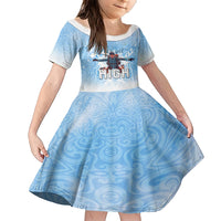 New Zealand Sky Diving Family Matching Short Sleeve Bodycon Dress and Hawaiian Shirt Lets Get High LT05 Daughter's Dress Blue - Polynesian Pride