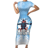 New Zealand Sky Diving Family Matching Short Sleeve Bodycon Dress and Hawaiian Shirt Lets Get High LT05 Mom's Dress Blue - Polynesian Pride