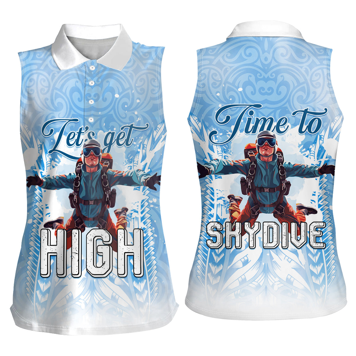 New Zealand Sky Diving Women Sleeveless Polo Shirt Lets Get High LT05 - Polynesian Pride