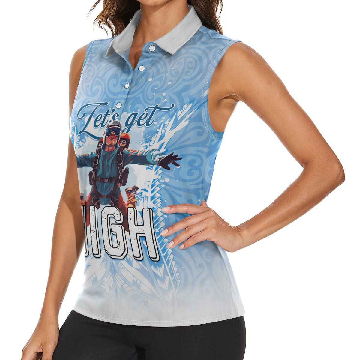 New Zealand Sky Diving Women Sleeveless Polo Shirt Lets Get High LT05 - Polynesian Pride