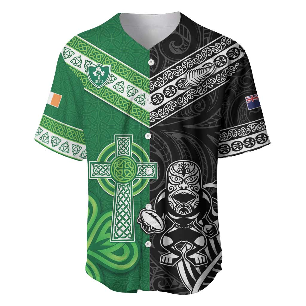 New Zealand And Ireland Rugby Custom Baseball Jersey Maori Tiki With Shamrock