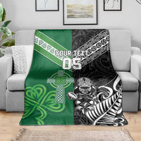 New Zealand And Ireland Rugby Custom Blanket Maori Tiki With Shamrock