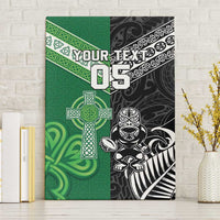 New Zealand And Ireland Rugby Custom Canvas Wall Art Maori Tiki With Shamrock