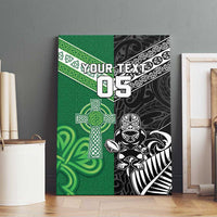 New Zealand And Ireland Rugby Custom Canvas Wall Art Maori Tiki With Shamrock
