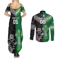 New Zealand And Ireland Rugby Custom Couples Matching Summer Maxi Dress and Long Sleeve Button Shirt Maori Tiki With Shamrock
