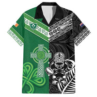 New Zealand And Ireland Rugby Custom Family Matching Off Shoulder Short Dress and Hawaiian Shirt Maori Tiki With Shamrock