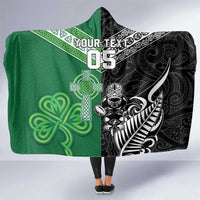 New Zealand And Ireland Rugby Custom Hooded Blanket Maori Tiki With Shamrock
