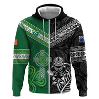 New Zealand And Ireland Rugby Custom Hoodie Maori Tiki With Shamrock