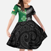 New Zealand And Ireland Rugby Custom Kid Short Sleeve Dress Maori Tiki With Shamrock