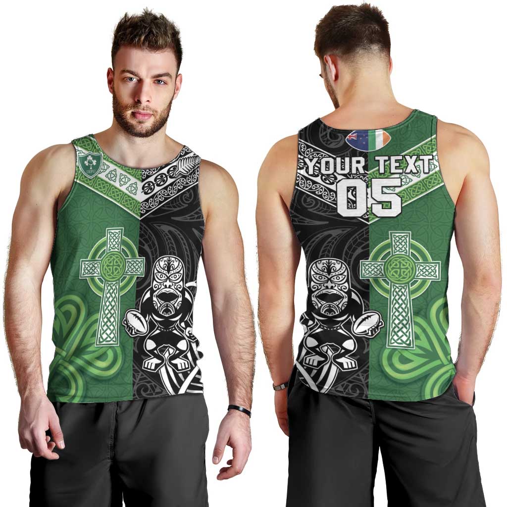 New Zealand And Ireland Rugby Custom Men Tank Top Maori Tiki With Shamrock