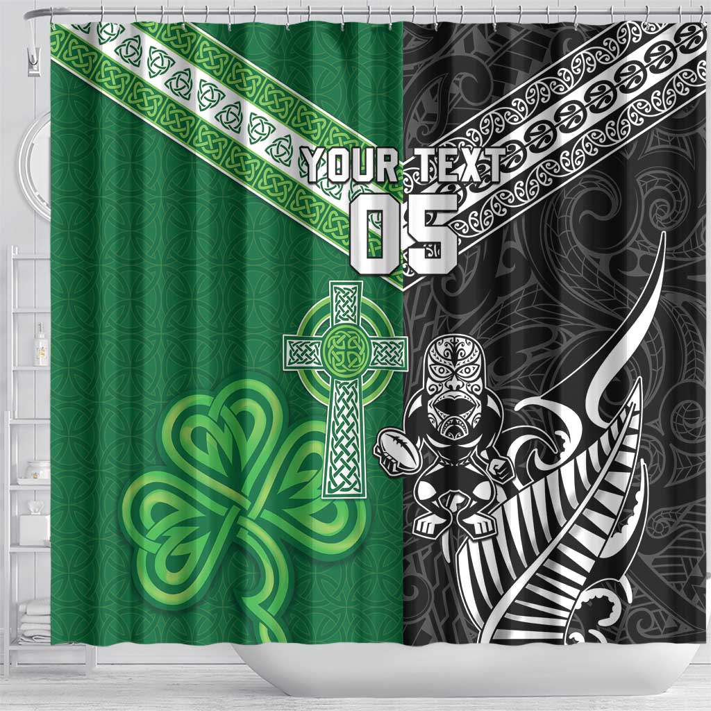 New Zealand And Ireland Rugby Custom Shower Curtain Maori Tiki With Shamrock