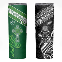 New Zealand And Ireland Rugby Custom Skinny Tumbler Maori Tiki With Shamrock LT05 Black - Polynesian Pride