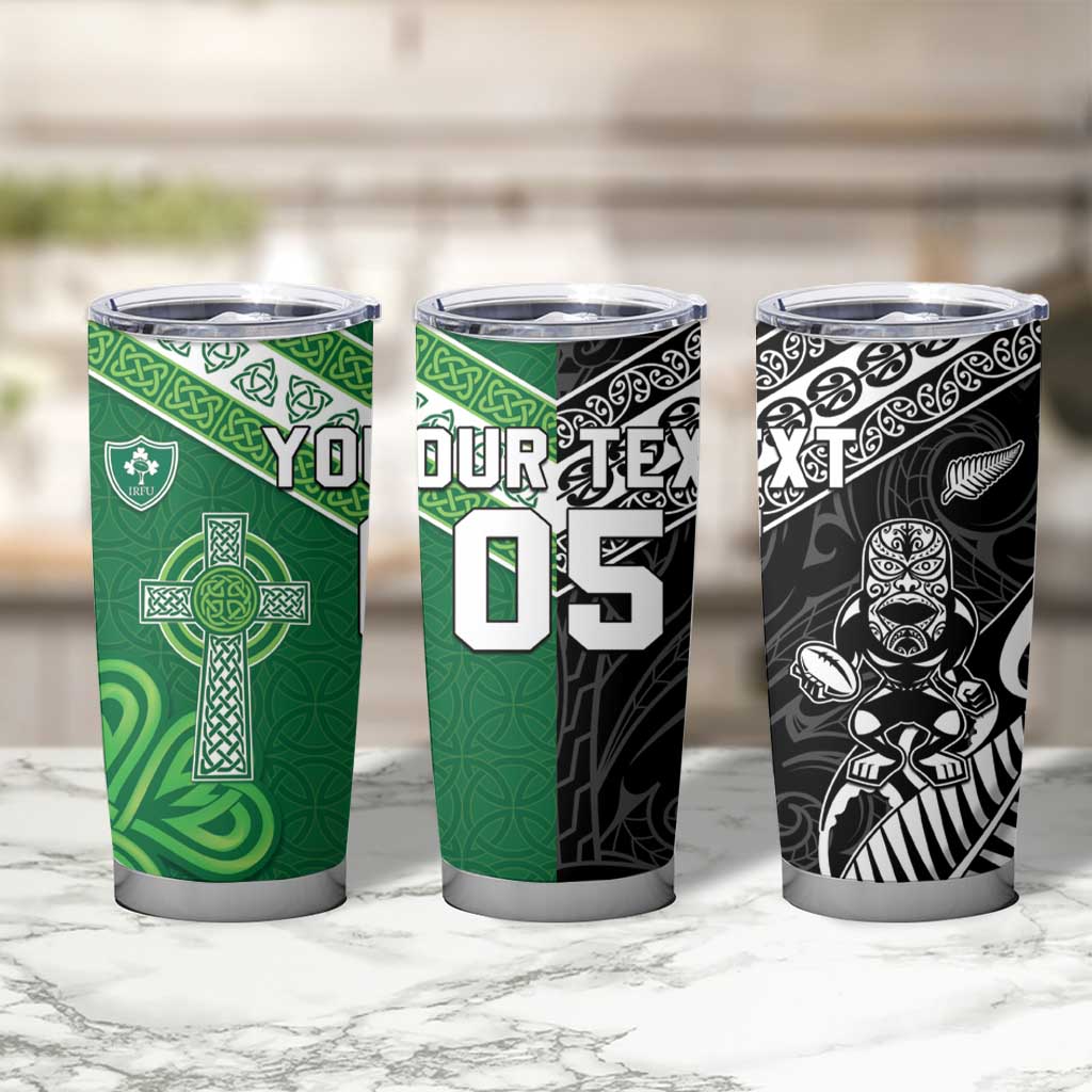 New Zealand And Ireland Rugby Custom Tumbler Cup Maori Tiki With Shamrock LT05 - Polynesian Pride