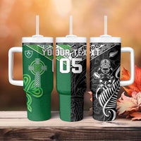 New Zealand And Ireland Rugby Custom Tumbler With Handle Maori Tiki With Shamrock LT05 - Polynesian Pride