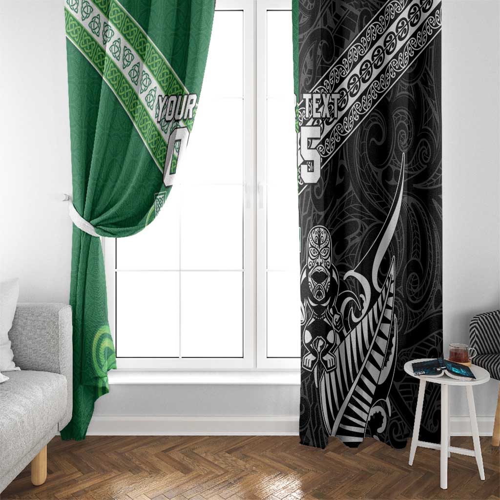 New Zealand And Ireland Rugby Custom Window Curtain Maori Tiki With Shamrock