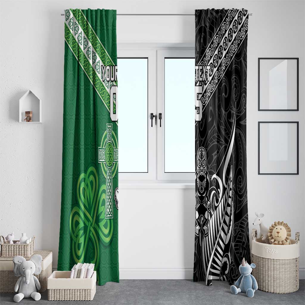 New Zealand And Ireland Rugby Custom Window Curtain Maori Tiki With Shamrock