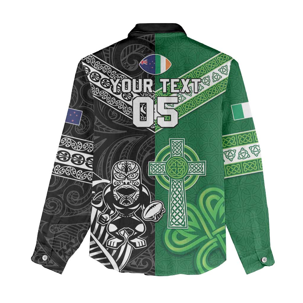 New Zealand And Ireland Rugby Custom Women Casual Shirt Maori Tiki With Shamrock LT05 - Polynesian Pride