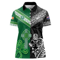 New Zealand And Ireland Rugby Custom Women Polo Shirt Maori Tiki With Shamrock