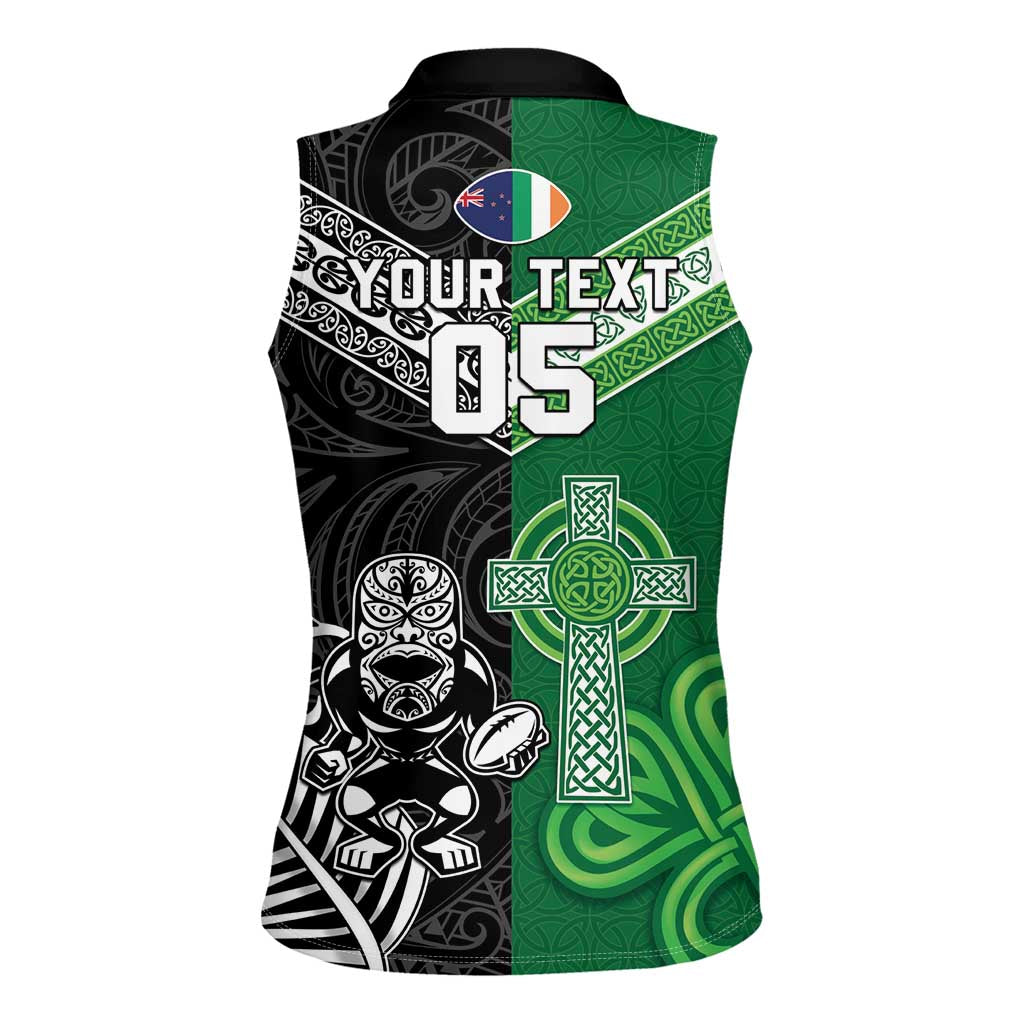 New Zealand And Ireland Rugby Custom Women Sleeveless Polo Shirt Maori Tiki With Shamrock