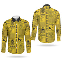 Papua New Guinea Heritage Motif Couples Matching Summer Maxi Dress and Long Sleeve Button Shirt Yellow Version LT05 - Polynesian Pride