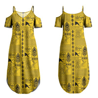 Papua New Guinea Heritage Motif Couples Matching Summer Maxi Dress and Long Sleeve Button Shirt Yellow Version LT05 - Polynesian Pride