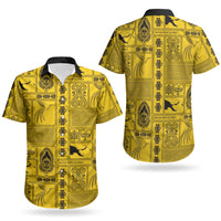 Papua New Guinea Heritage Motif Couples Matching Tank Maxi Dress and Hawaiian Shirt Yellow Version LT05 - Polynesian Pride