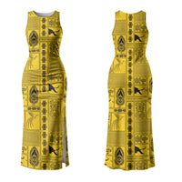 Papua New Guinea Heritage Motif Couples Matching Tank Maxi Dress and Hawaiian Shirt Yellow Version LT05 - Polynesian Pride