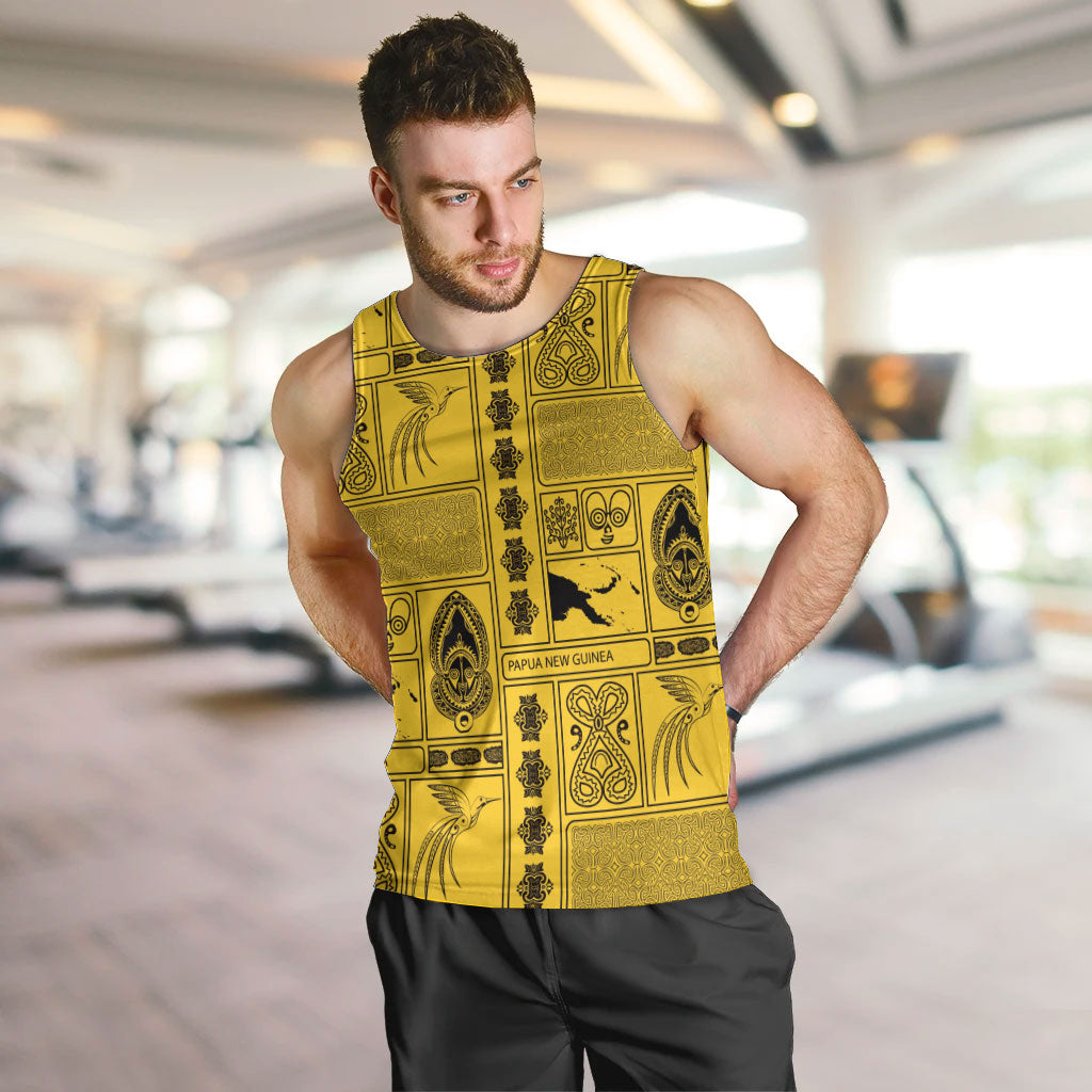 Papua New Guinea Heritage Motif Men Tank Top Yellow Version
