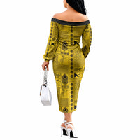 Papua New Guinea Heritage Motif Off The Shoulder Long Sleeve Dress Yellow Version LT05 - Polynesian Pride