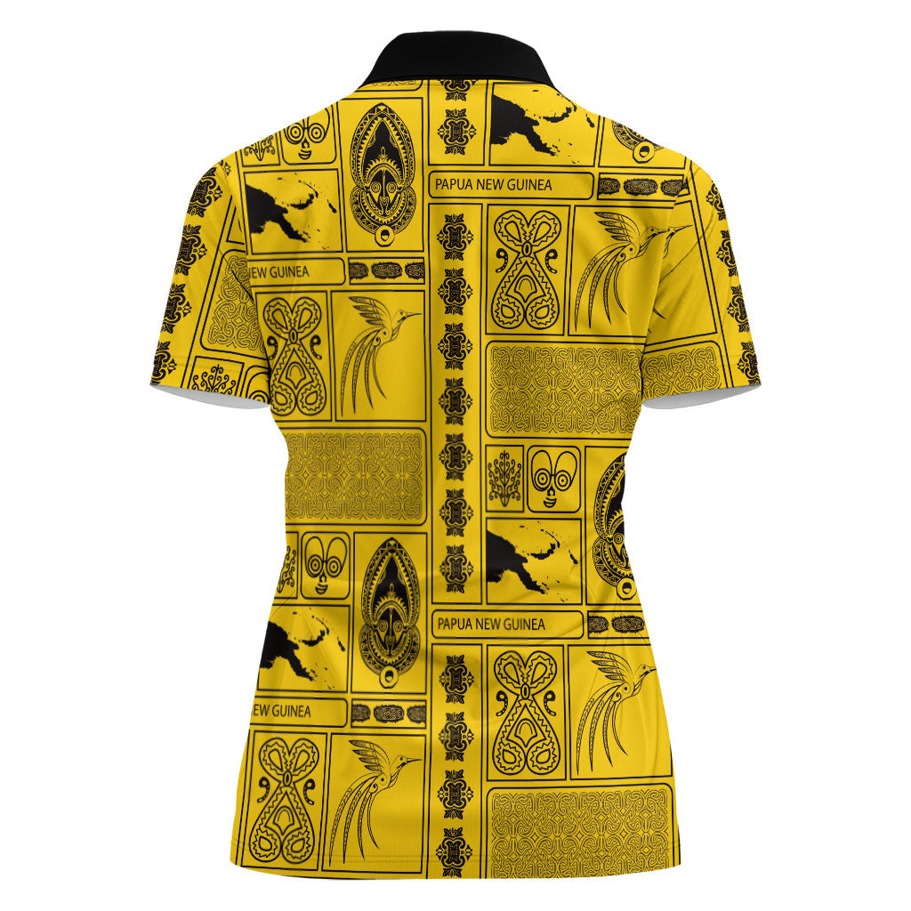 Papua New Guinea Heritage Motif Women Polo Shirt Yellow Version LT05 - Polynesian Pride
