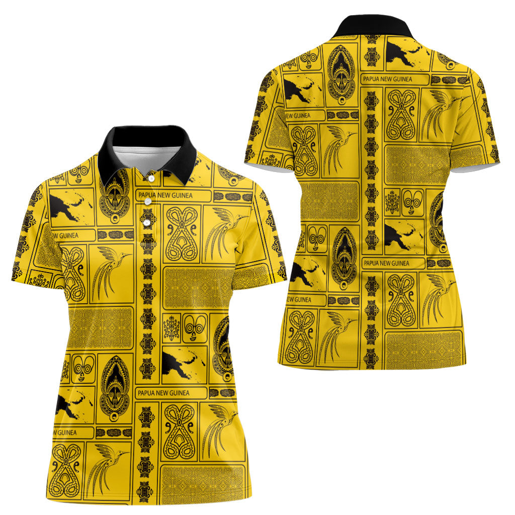 Papua New Guinea Heritage Motif Women Polo Shirt Yellow Version LT05 - Polynesian Pride