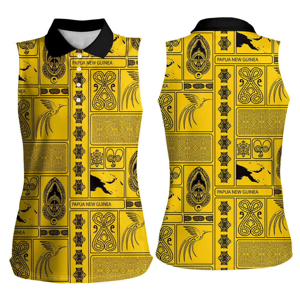 Papua New Guinea Heritage Motif Women Sleeveless Polo Shirt Yellow Version LT05 - Polynesian Pride