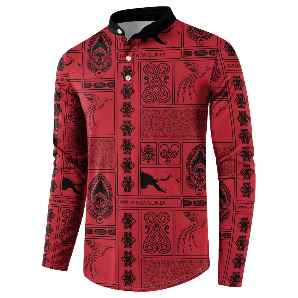 Papua New Guinea Heritage Motif Button Sweatshirt Red Version LT05 - Polynesian Pride
