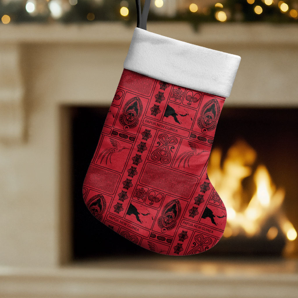 Papua New Guinea Heritage Motif Christmas Stocking Red Version