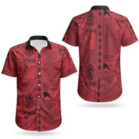 Papua New Guinea Heritage Motif Couples Matching Summer Maxi Dress and Hawaiian Shirt Red Version LT05 - Polynesian Pride