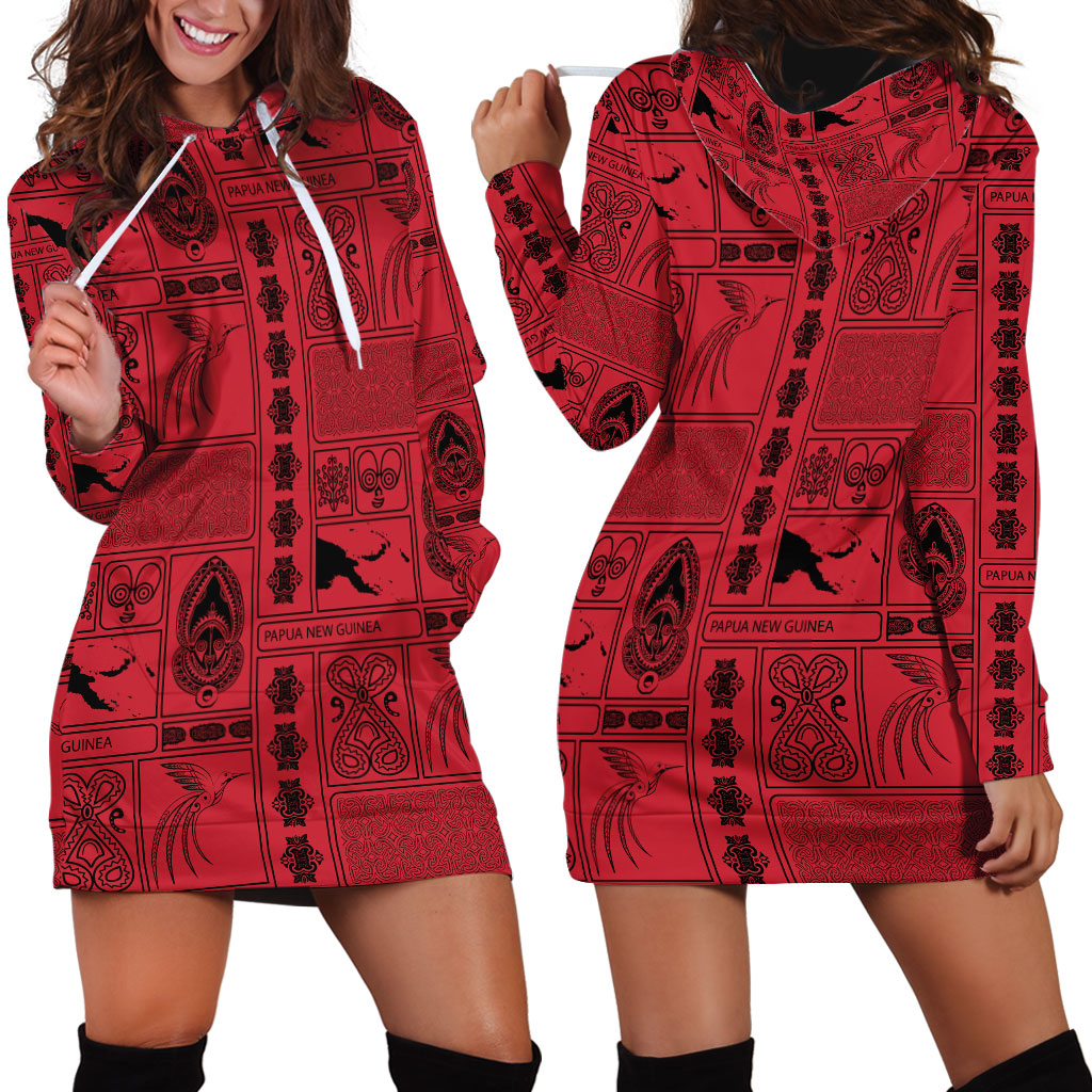 Papua New Guinea Heritage Motif Hoodie Dress Red Version LT05 - Polynesian Pride